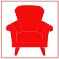 Red chair from the set of beautiful fashionable red and white velvet armchairs and sofa. Seat silhouettes. Vector isolated image o Royalty Free Stock Photo